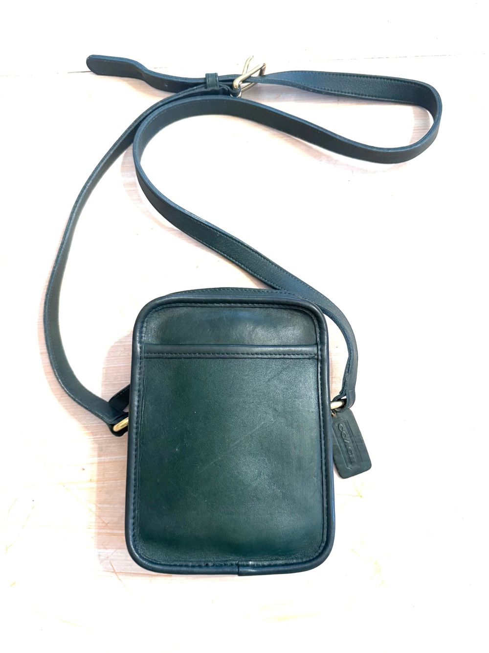 Vintage Bottle Green Coach Kit Crossbody Bag (Style 9973)